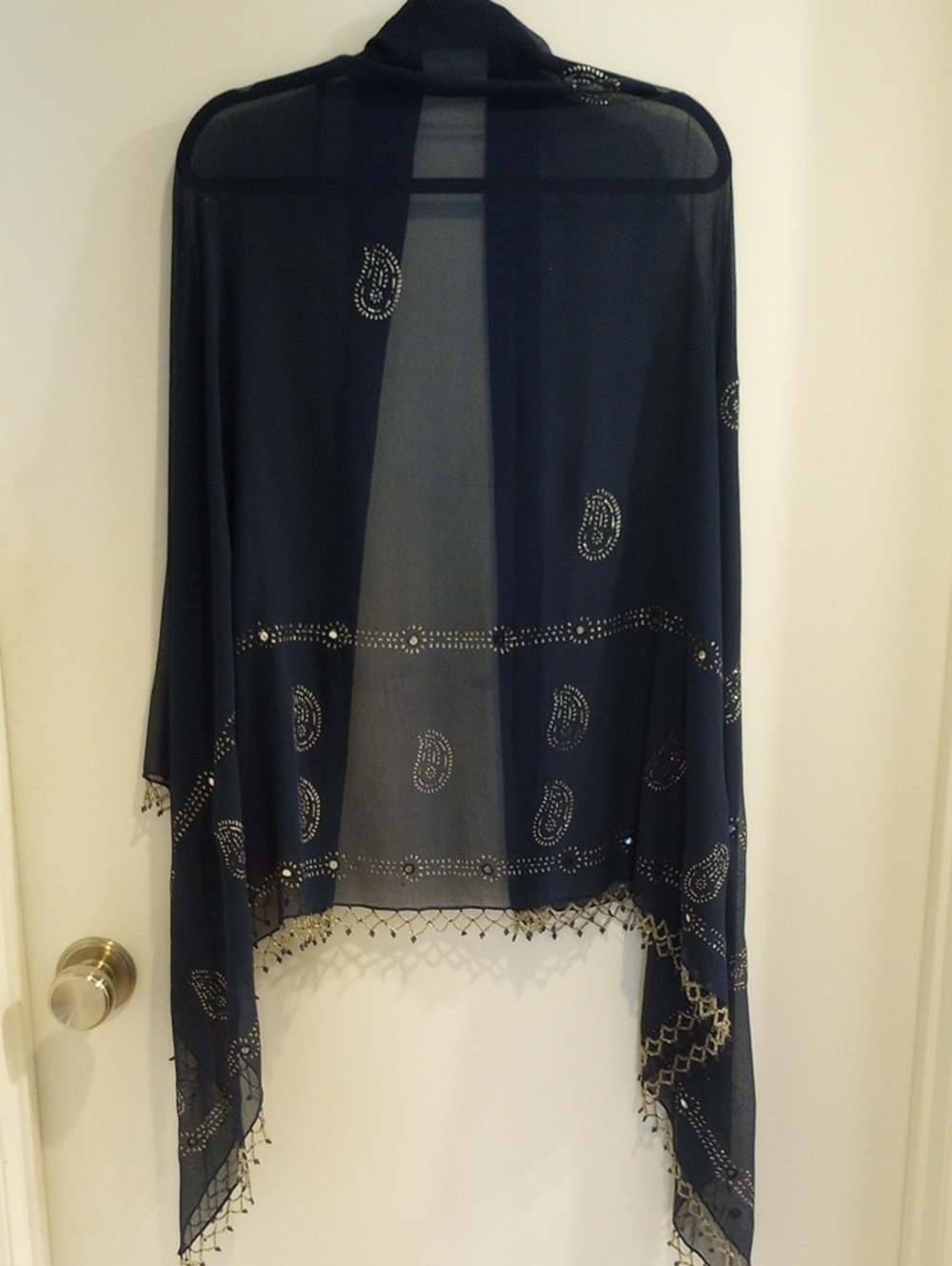 Navy Blue Beaded Voile Wrap